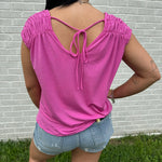 STB Ruched Cap Sleeve Top in Magenta