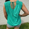 STB Ruched Cap Sleeve Top in Emerald