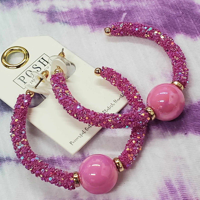 POSH Pink Glitter Orbit Hoop Earrings