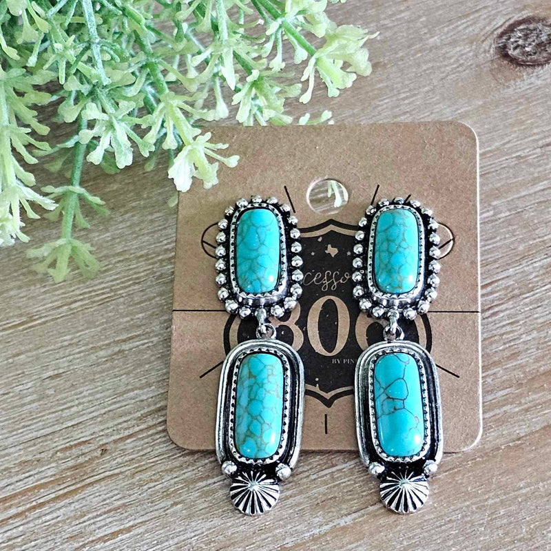 806 Double Turquoise Silver Rectangle Earrings
