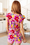 STB Lizzy Flutter Sleeve Top in Magenta and Yellow Floral