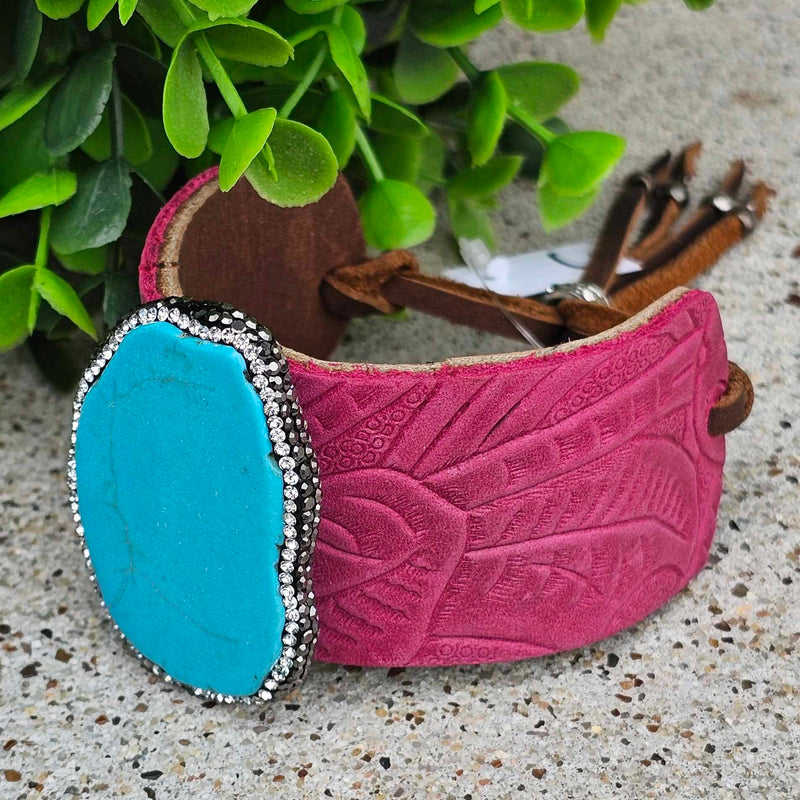 SL Turquoise Pink Floral Slab Cuff C