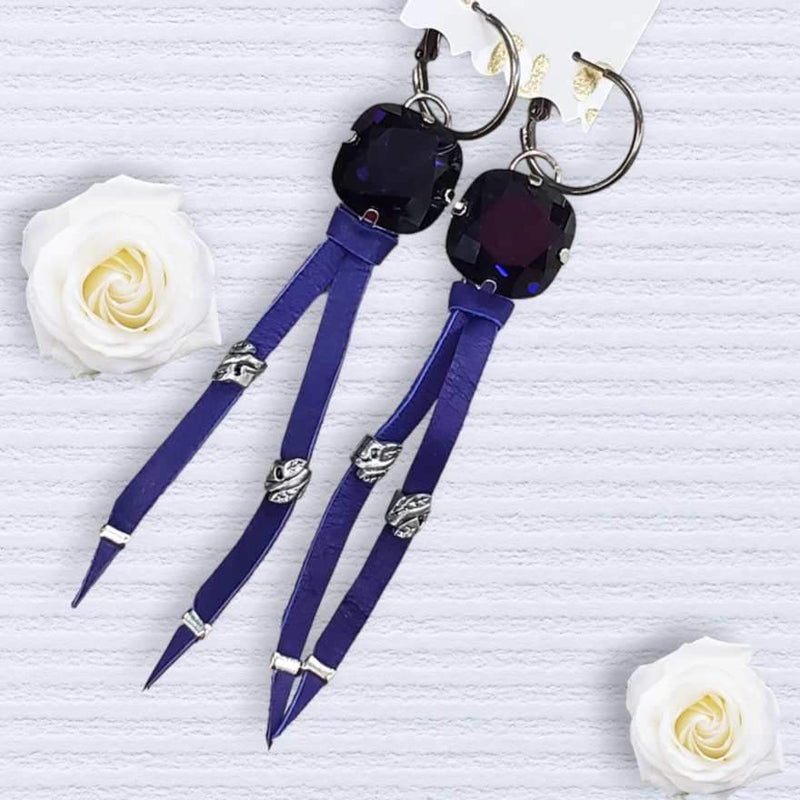SL Purple Leather with Crystal Earring