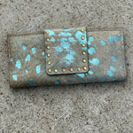 KIG Clutch Wallet w/Crystals-Turq Metallic