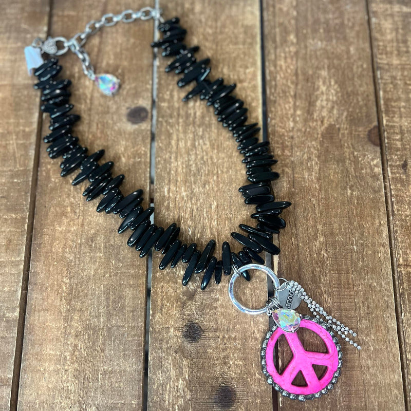 Black Rock Pink Peace Charm Necklace