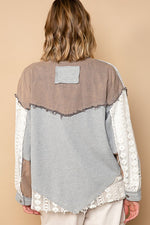 Let's Meet Up Dusty Grey Lace Contrast Shirt