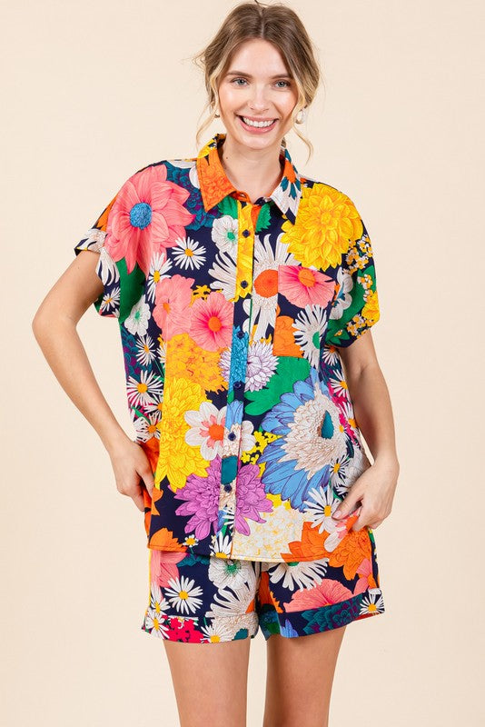 Jackie Floral Print Button up Top