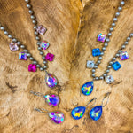 Wynn Blue/AB Necklace w/Crystal Charms on Navajo Pearls