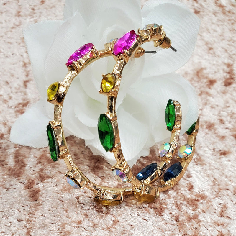 Jewel Tone Multi Large Gold Hoop Earrings