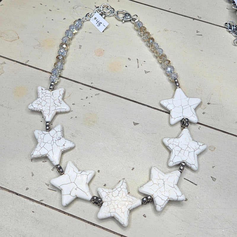 SL White Marble Star Beaded Necklace