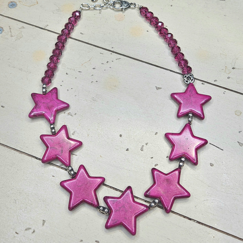 SL Plum Marble Star Beaded Necklace