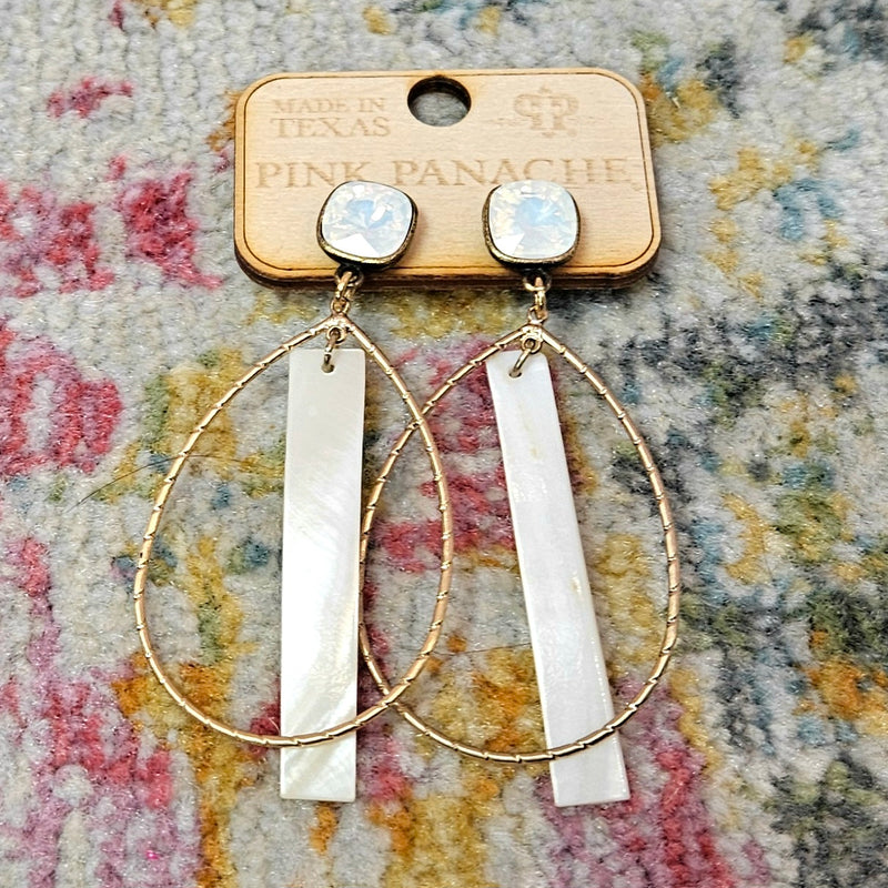 PP White Opal Gold Teardrop Bar Earrings