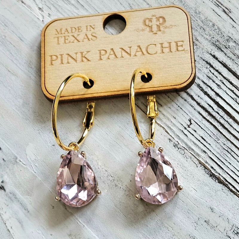 PP Pale Pink Teardrop Gold Hoop Earrings