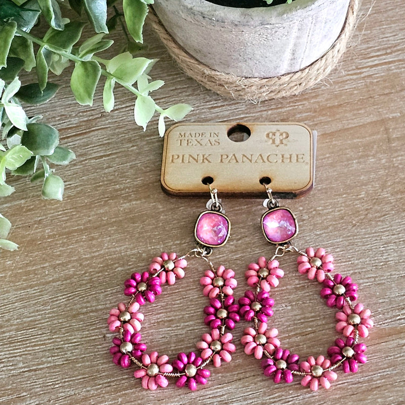 PP Lotus Pink Flower Teardrop Earrings