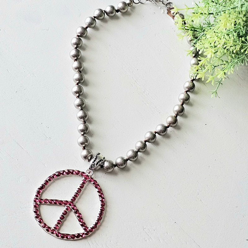 Desert Pearl Pink Peace Pendant Necklace
