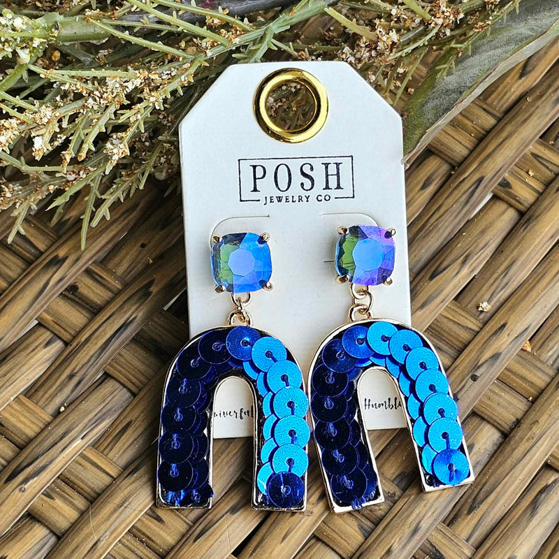 POSH Blue Iridescent Horseshoe Earring