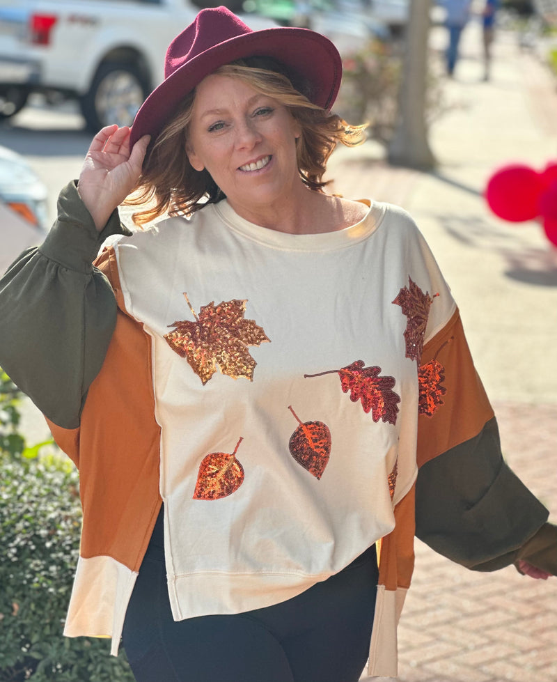FF Sequin Oversized Fall Leaves Top