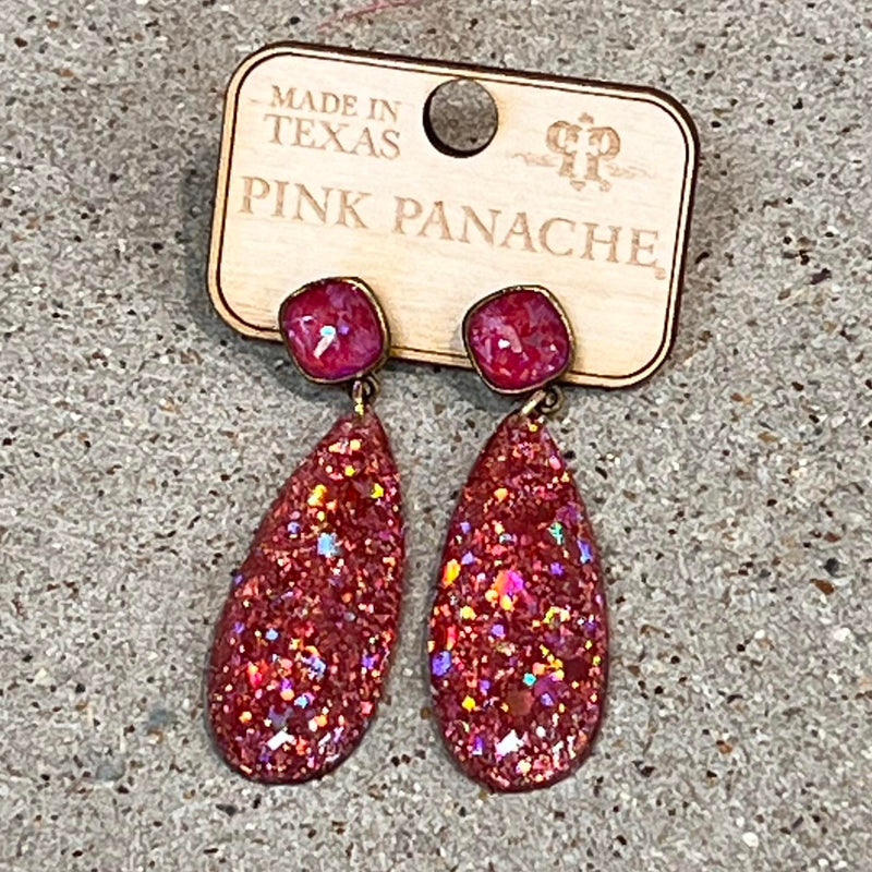 PP Royal Delite Pink Oblong Glitter Earrings