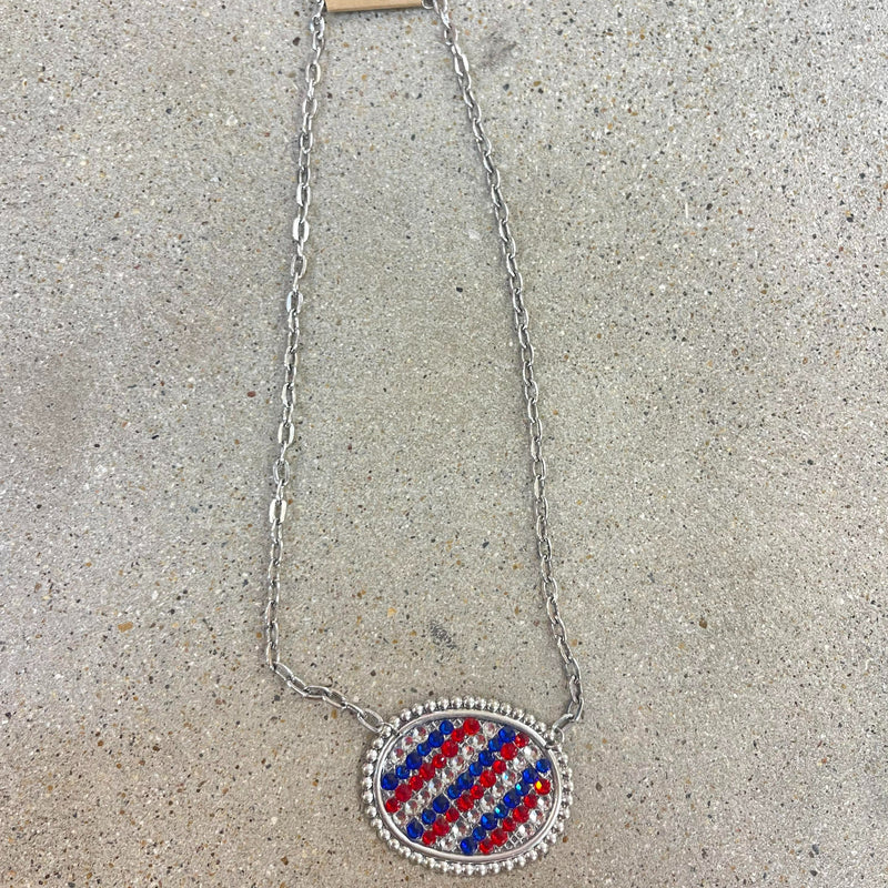 806 Red White and Blue Oval Silver Necklace