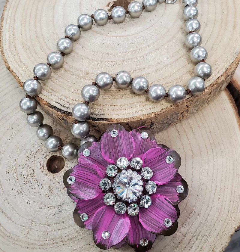 Pink Flower Metal Necklace