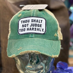 Thou Shalt Not Judge Green Wash Brim Hat