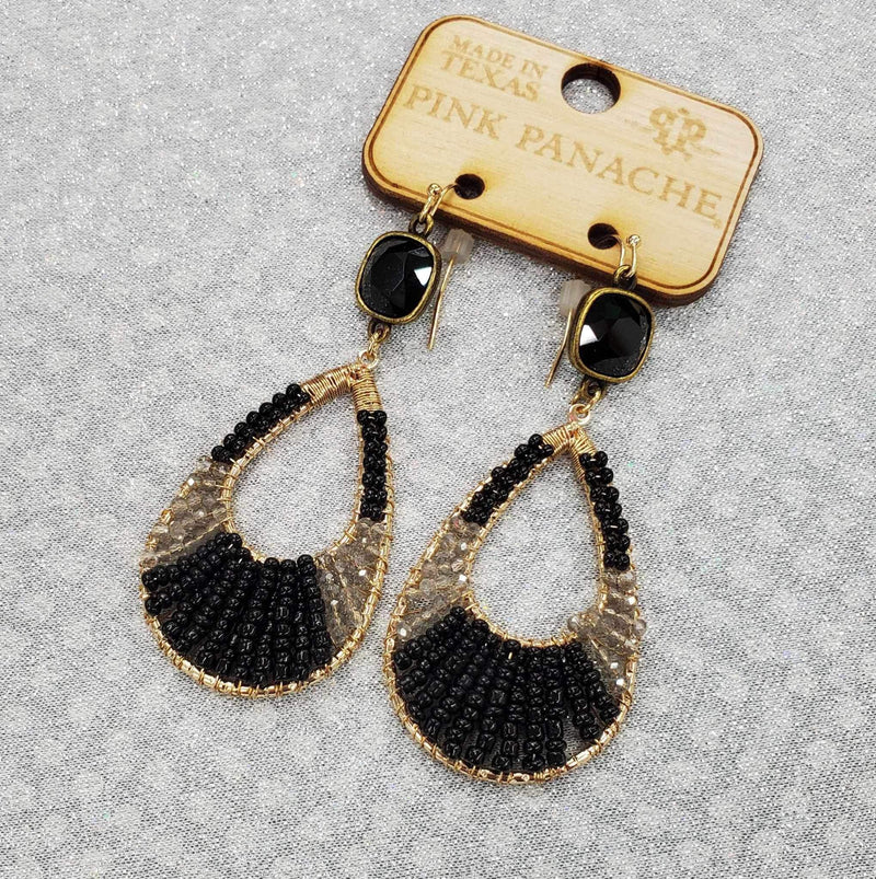 PP Black 10mm Gold Bead Filled Teardrop Earrings