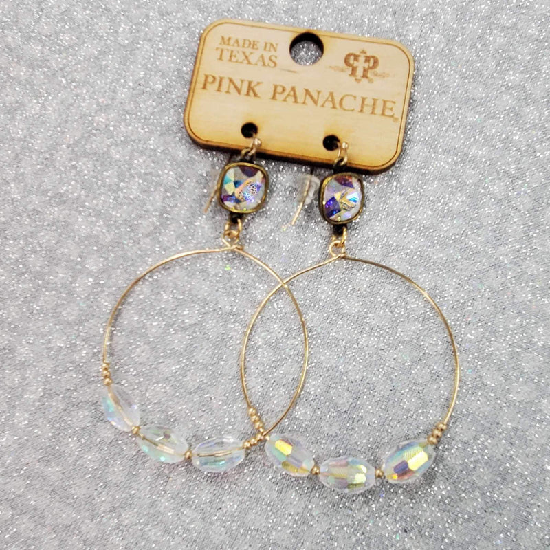 PP 10mm AB Gold Circle Iridescent Bead Earrings