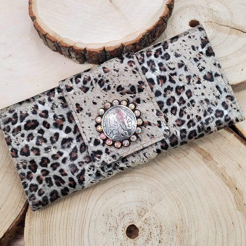 KIG Large Wallet w/ Coin - Leopard Distressed