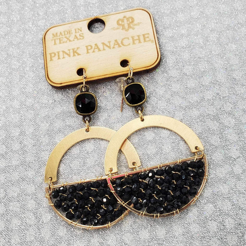 PP Black 8mm Gold Circle Black Bead Earrings