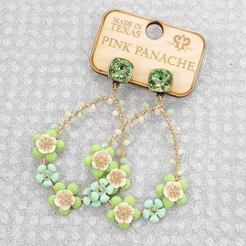 PP 10mm Emerald Flower Teardrop Earrings