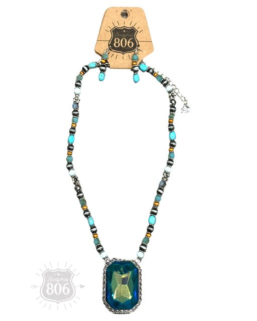 806 Turquoise AB Silver Bead Necklace
