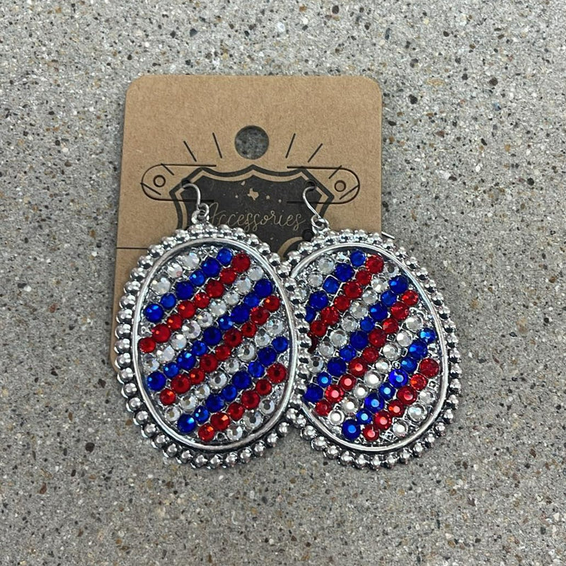 806 Red White and Blue Oval Silver Earrings
