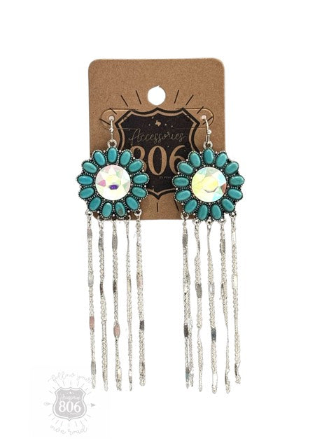 806 Turquoise Flower Fringe Dangle Earrings