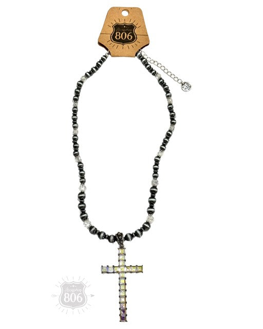 806 AB Cross Multi Bead Necklace