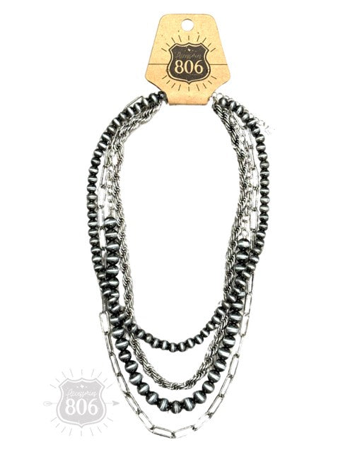 806 Pewter Multi Strand Necklace