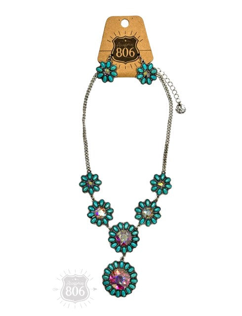 806 Turquoise Daisy AB Necklace Set