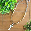 JCoon Tan Bead Cross Long Necklace (One & Done Collection)