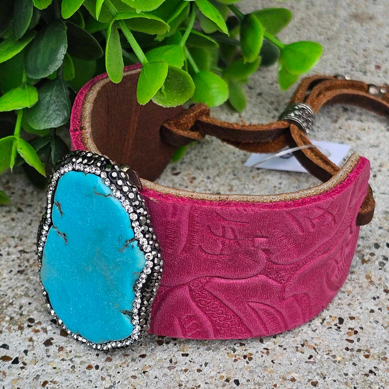SL Turquoise Pink Floral Slab Cuff A