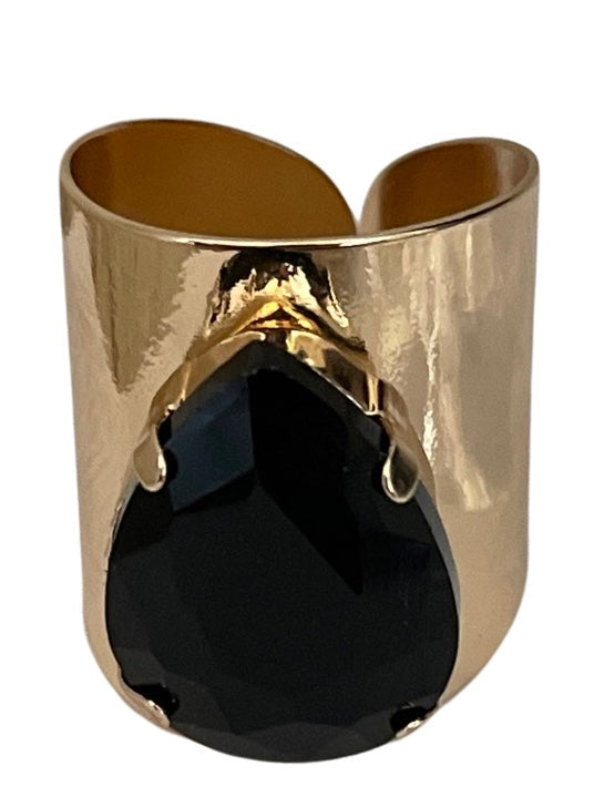 PP Gold Black Teardrop Ring