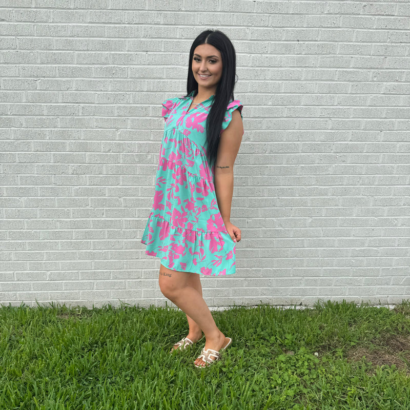 All Eyes on me Dress-Mint/Pink