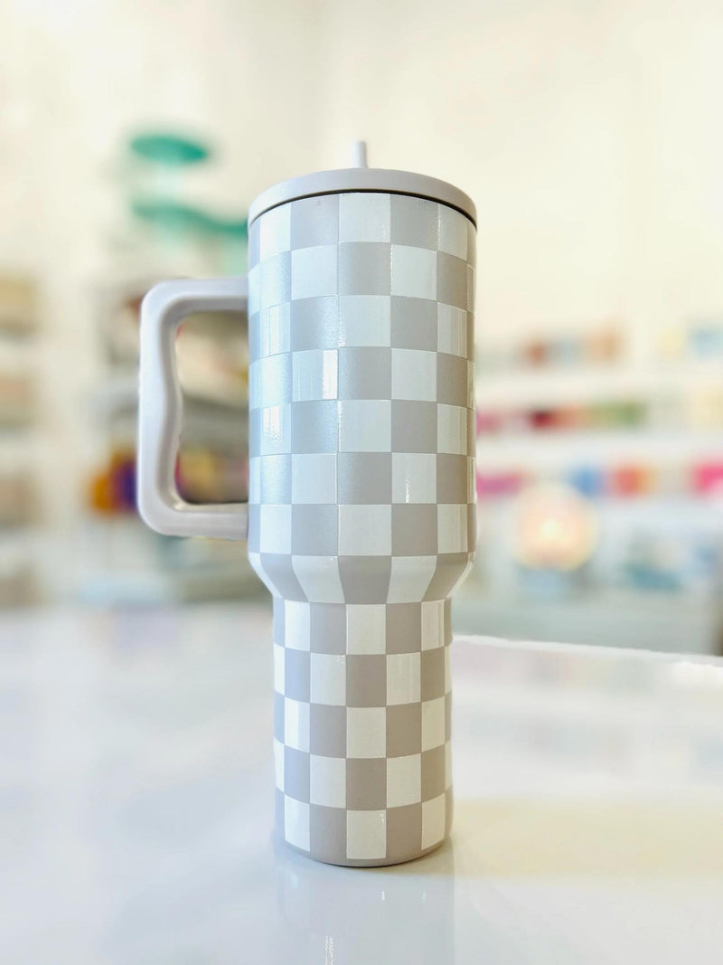 40 oz Checkered Tumbler with Handle