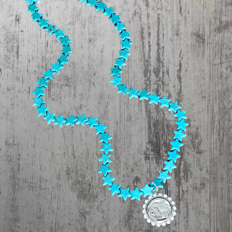 SL Turquoise Star Buffalo Coin Long Necklace
