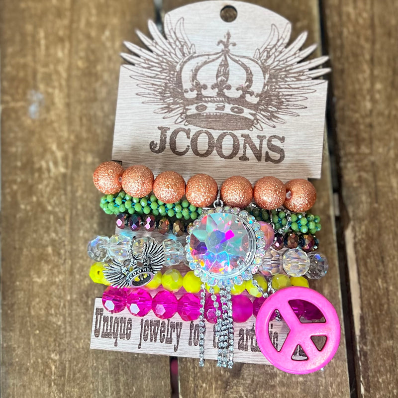 JCOON Pink Peace Stack Bracelet