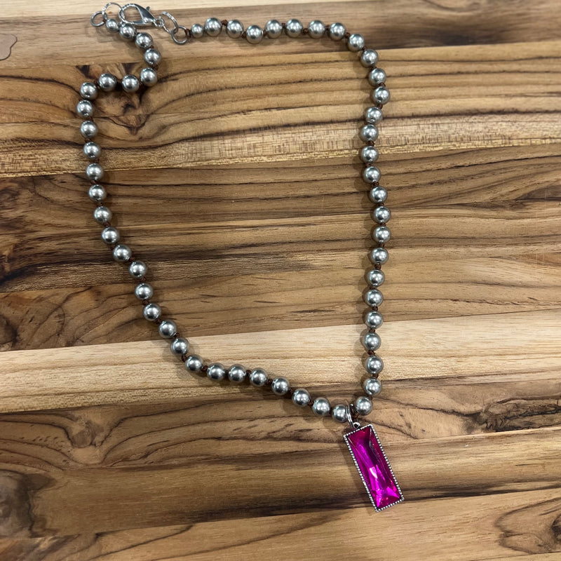 Pink Rectangle Drop Necklace