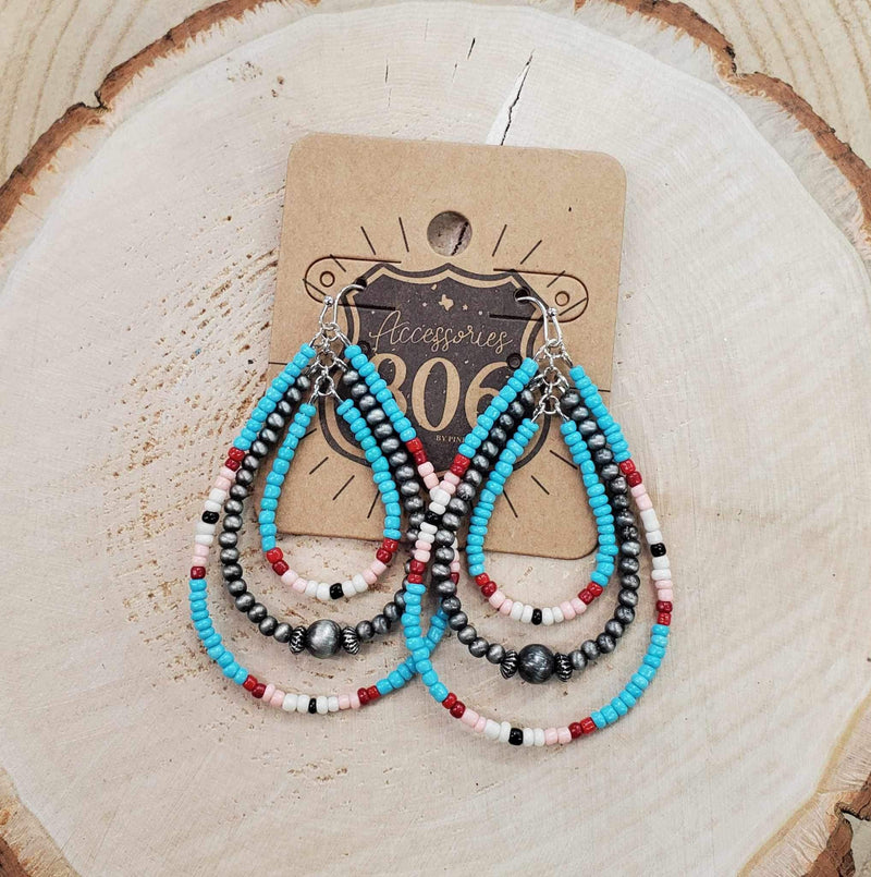 Navajo Turquoise Beaded Teardrop Earrings