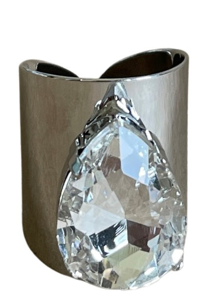 PP Silver Clear Teardrop Ring