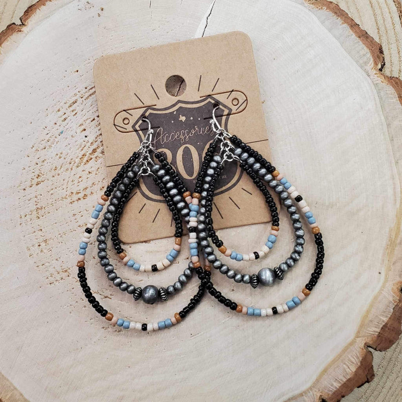 Navajo Black Beaded Teardrop Earrings