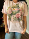 JCOONS Pink Floral Snowman Bling Tee