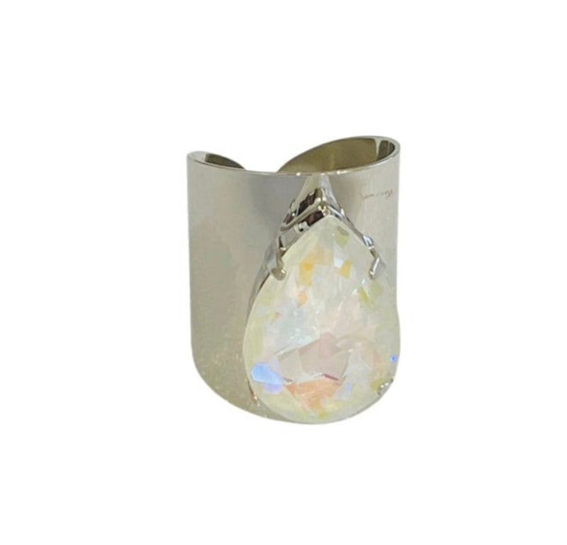PP Silver White Opal Teardrop Ring