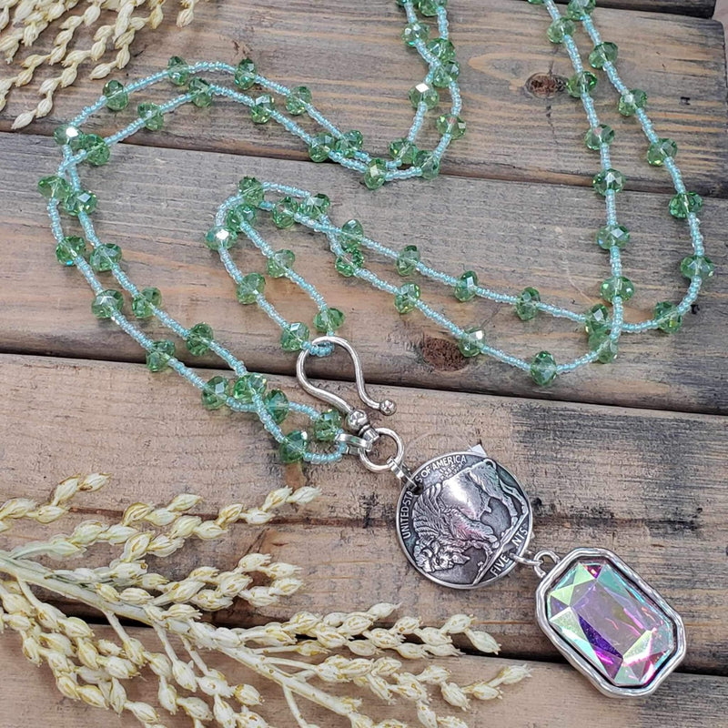 SL Green Beaded Concho with Drop Necklace